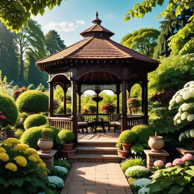 Altana z wiszącymi donicami