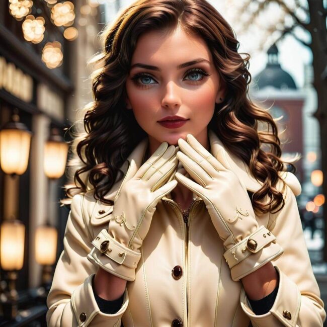 Kremowe rękawiczki z nadrukiem