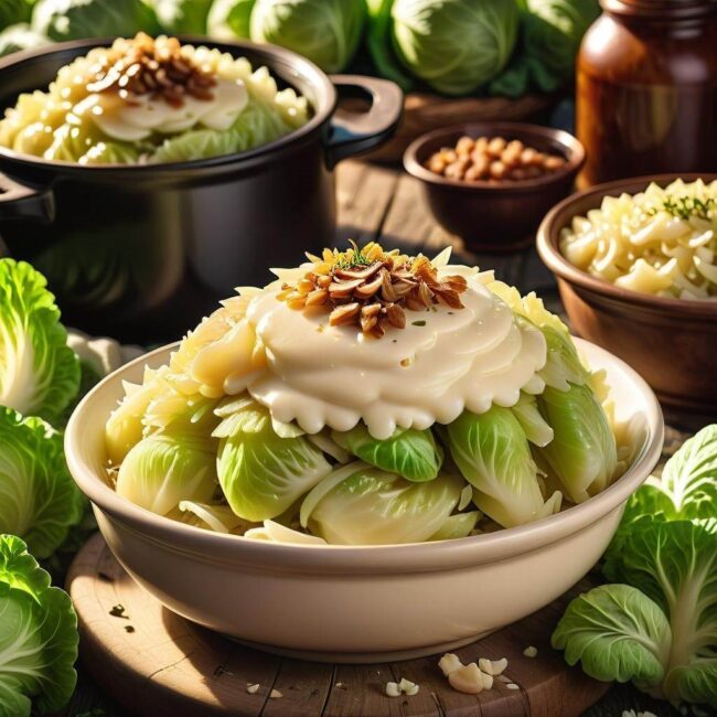 Smaczne danie z młodą kapustą i śmietaną